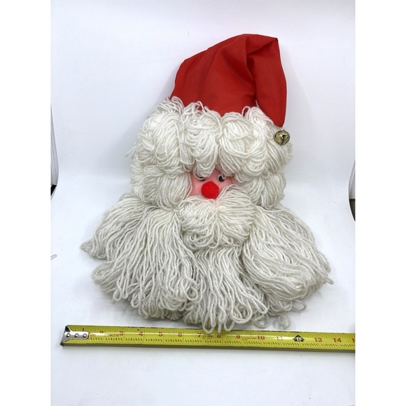 Santa Claus Face Wall Hanging 18" Handmade Yarn Fleece Hat Christmas - Picture 3 of 9